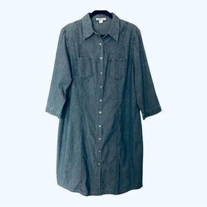 Coldwater Creek Cotton Blue Button Down Chambray Dress Size 14